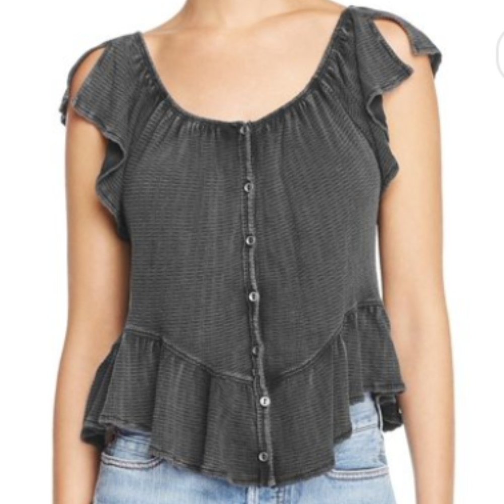 Medium Blue Flowy Off Shoulder Free People Shirt